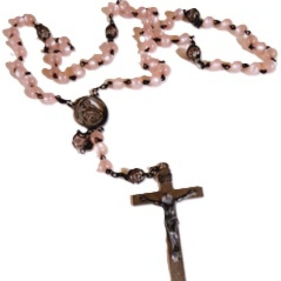 Vtg Pink Moonstone Crucifix Necklace - Picture 4 of 7